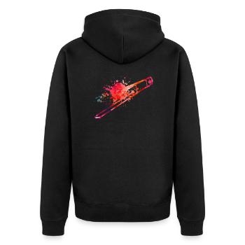 Posaune - Unisex Premium Bio Zip Hoodie - Schwarz - Hinten - Nico (187cm)