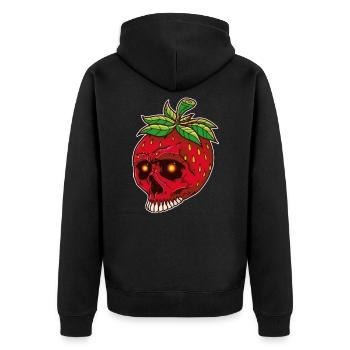 Erdbeer Schädel Totenkopf | Strawberry Skull - Unisex Premium Bio Zip Hoodie - Schwarz - Hinten - Nico (187cm)