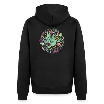 Frieden und Liebe - Unisex Premium Bio Zip Hoodie - Schwarz - Hinten - Nico (187cm)