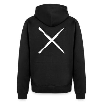 brushed white cross on dark background - Unisex Premium Organic Zip Hoodie - black - Back - Nico (187cm)