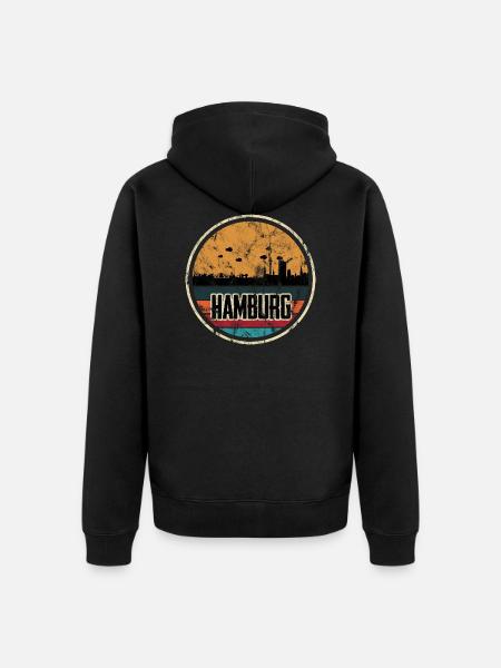 Hamburg Skyline City - Retro Vintage - Unisex Premium Organic Zip Hoodie - black