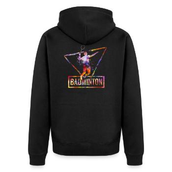 Badminton - Unisex Premium Bio Zip Hoodie - Schwarz - Hinten - Nico (187cm)