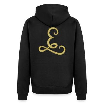 E - gold, letter, alphabet, monogram - Unisex Premium Bio Zip Hoodie - Schwarz - Hinten - Nico (187cm)