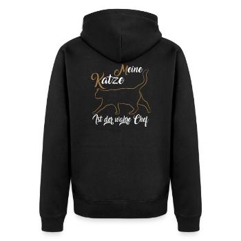 Katzen Haustier Katze Meine Katze ist der Chef - Unisex Premium Bio Zip Hoodie - Schwarz - Hinten - Nico (187cm)