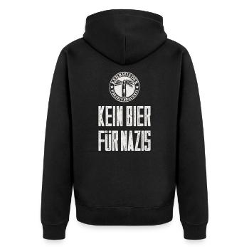 Kein Bier für Nazis - Weiß - Unisex Premium Bio Zip Hoodie - Schwarz - Hinten - Nico (187cm)