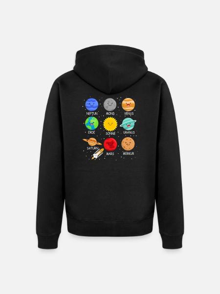 Planets Solar System Children Space Boys - Unisex Premium Organic Zip Hoodie - black