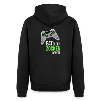 Eat Sleep Zocken Repeat Gaming Gamer - Unisex Premium Bio Zip Hoodie - Schwarz - Hinten - Nico (187cm)
