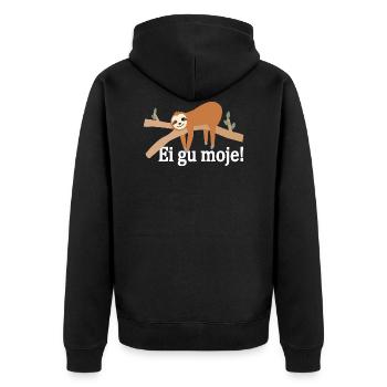 Saarländer Faultier - Unisex Premium Bio Zip Hoodie - Schwarz - Hinten - Nico (187cm)