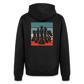 Farbige retro vintage Schachfiguren - Unisex Premium Bio Zip Hoodie - Schwarz - Hinten - Nico (187cm)