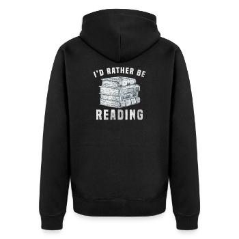 I would rather read - Unisex Premium Organic Zip Hoodie - black - Back - Nico (187cm)