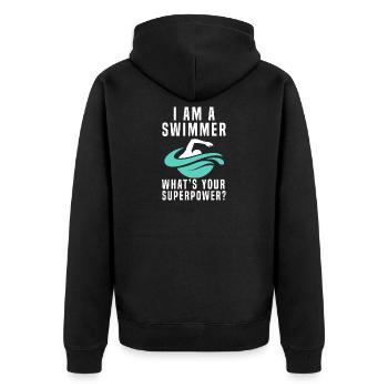 Schwimmer - Unisex Premium Bio Zip Hoodie - Schwarz - Hinten - Nico (187cm)