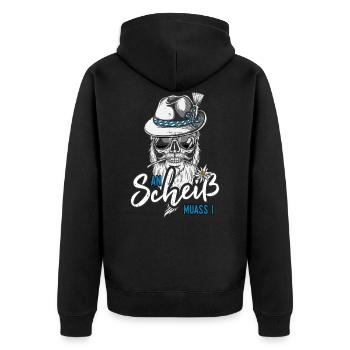 An Scheiß muass i Grantler Bayern Dialekt Lausbua - Unisex Premium Bio Zip Hoodie - Schwarz - Hinten - Nico (187cm)