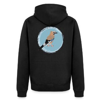 Eichelhäher / Eurasian Jay II - Unisex Premium Bio Zip Hoodie - Schwarz - Hinten - Nico (187cm)