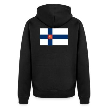 State Flag of Finland - Unisex Premium Organic Zip Hoodie - black - Back - Nico (187cm)