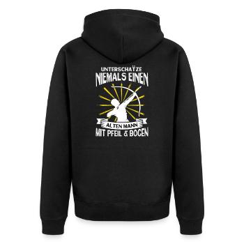 Bogenschießen Pfeil Bogen Alter Mann Geschenk - Unisex Premium Bio Zip Hoodie - Schwarz - Hinten - Nico (187cm)