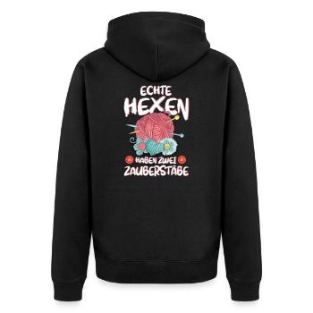Stricken Nähen Häkeln Stricknadel Wolle Geschenk - Unisex Premium Bio Zip Hoodie - Schwarz - Hinten - Nico (187cm)