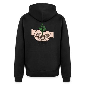 Mains avec plante - plant based - Veste à capuche bio Premium Unisexe - noir - Dos - Nico (187cm)