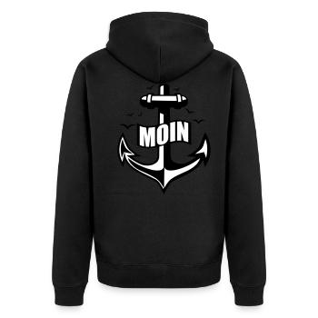 106 MOIN Anker Möwen - Unisex Premium Bio Zip Hoodie - Schwarz - Hinten - Nico (187cm)