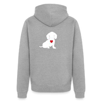 Amant de chien cadeau teckel - Veste à capuche bio Premium Unisexe - gris chiné - Dos - Nico (187cm)