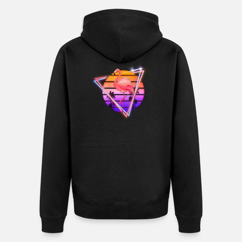 Flamingo Synthwave Retro Oldschool Geschenk - Unisex Premium Bio Zip Hoodie - Schwarz