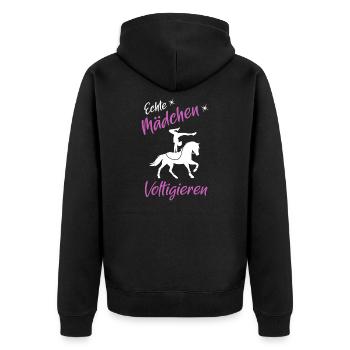 Echte Mädchen voltigieren - Unisex Premium Bio Zip Hoodie - Schwarz - Hinten - Nico (187cm)