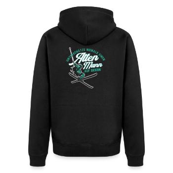Alter Mann Ski Skifahrer Opa Rentner Geschenk - Unisex Premium Bio Zip Hoodie - Schwarz - Hinten - Nico (187cm)