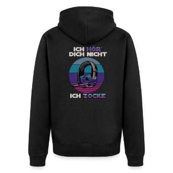 Ich hör dich nicht ich zocke Gamer Gaming Retro - Unisex Premium Bio Zip Hoodie - Schwarz - Hinten - Nico (187cm)