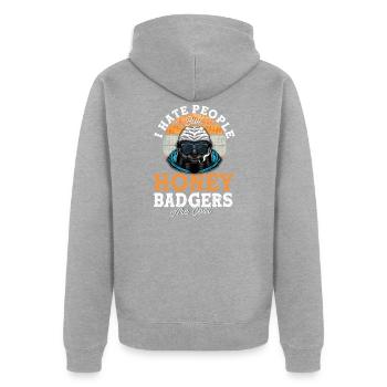 Honey Badger Honey Badger Je déteste les gens cadeau - Veste à capuche bio Premium Unisexe - gris chiné - Dos - Nico (187cm)