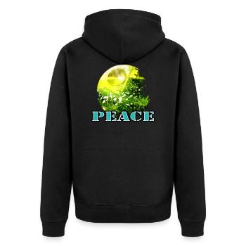 Frieden - Unisex Premium Bio Zip Hoodie - Schwarz - Hinten - Nico (187cm)
