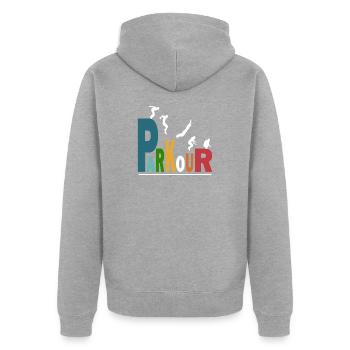 Parkour sport freerunning - Veste à capuche bio Premium Unisexe - gris chiné - Dos - Nico (187cm)
