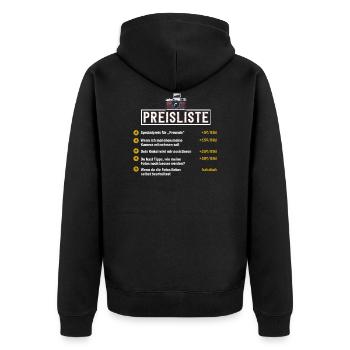 Fotograf Preisliste Lustiges Geschenk - Unisex Premium Bio Zip Hoodie - Schwarz - Hinten - Nico (187cm)