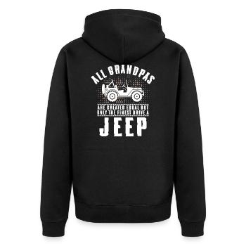 Grandpas Jeep - Unisex Premium Bio Zip Hoodie - Schwarz - Hinten - Nico (187cm)