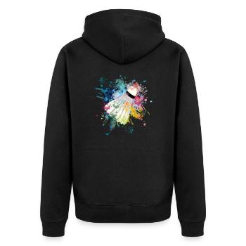 Wasserfabe Farbexplosion Splash Design Federball - Unisex Premium Bio Zip Hoodie - Schwarz - Hinten - Nico (187cm)