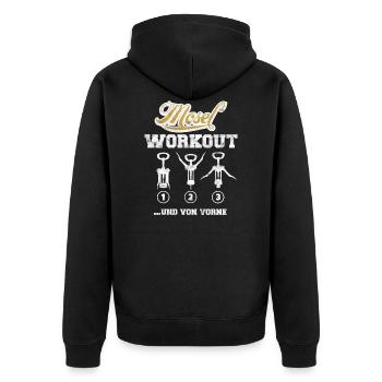 Mosel Workout Korkenzieher Wein Weinfest Shirt - Unisex Premium Bio Zip Hoodie - Schwarz - Hinten - Nico (187cm)