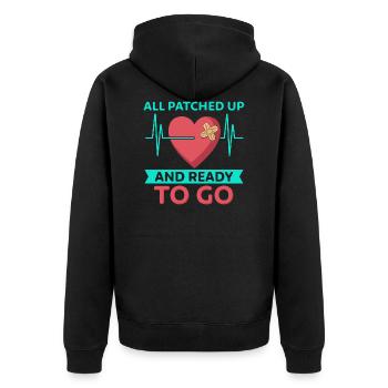 Herzoperation überstanden, wir können gehen - Unisex Premium Bio Zip Hoodie - Schwarz - Hinten - Nico (187cm)