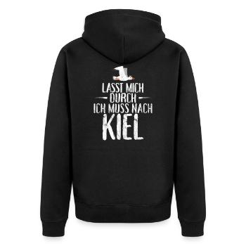 Lasst mich durch ich muss nach Kiel Möwe - Unisex Premium Bio Zip Hoodie - Schwarz - Hinten - Nico (187cm)