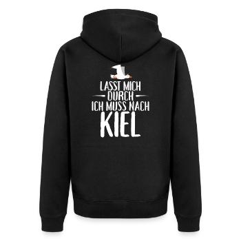 Lasst mich durch ich muss nach Kiel Möwe - Unisex Premium Bio Zip Hoodie - Schwarz - Hinten - Nico (187cm)