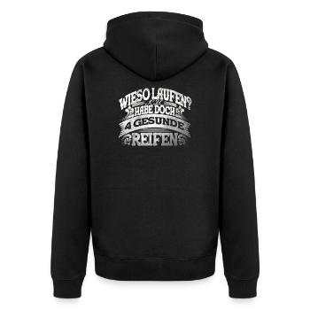 4 Gesunde Reifen KFZ-Mechaniker Auto Schrauber - Unisex Premium Bio Zip Hoodie - Schwarz - Hinten - Nico (187cm)