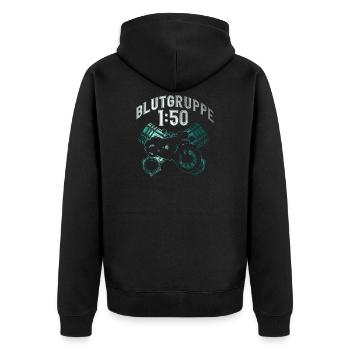 DDR Moped Blutgruppe 1:50 Ostalgie Geschenk - Unisex Premium Bio Zip Hoodie - Schwarz - Hinten - Nico (187cm)