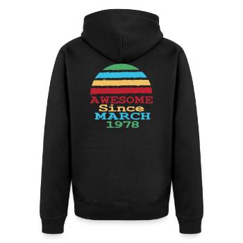 Awesome Since March 1978 - Unisex Premium Bio Zip Hoodie - Schwarz - Hinten - Nico (187cm)