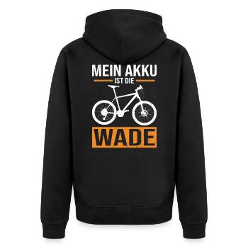 Mein Akku ist die Wade Radfahrer Spruch - Unisex Premium Bio Zip Hoodie - Schwarz - Hinten - Nico (187cm)