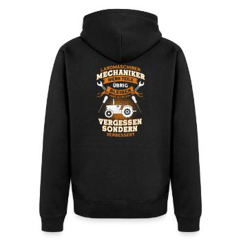 Landmaschinen Mechaniker Traktor Spruch - Unisex Premium Bio Zip Hoodie - Schwarz - Hinten - Nico (187cm)