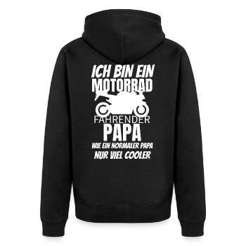 Motorrad fahrender Papa cooler als ein normaler - Unisex Premium Bio Zip Hoodie - Schwarz - Hinten - Nico (187cm)
