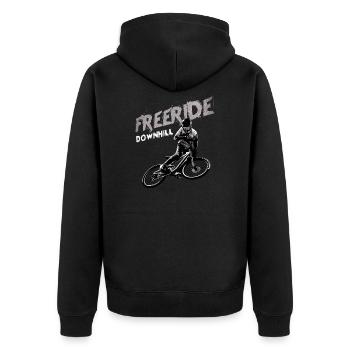 Freeride Downhill Mountainbiker Geschenk - Unisex Premium Bio Zip Hoodie - Schwarz - Hinten - Nico (187cm)