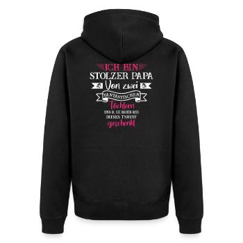 Papa Vater Sohn Tochter Mama Idee Geschenk Spruch - Unisex Premium Bio Zip Hoodie - Schwarz - Hinten - Nico (187cm)