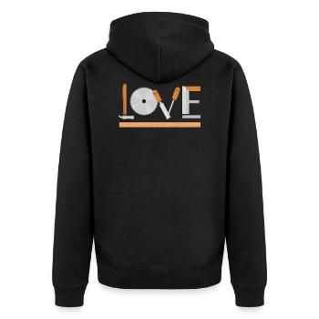 Holzbearbeitungswerkzeuge Love Design für - Unisex Premium Bio Zip Hoodie - Schwarz - Hinten - Nico (187cm)