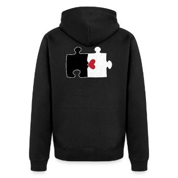 Schwarzes und weißes Puzzle-Design für Puzzle-Fans - Unisex Premium Bio Zip Hoodie - Schwarz - Hinten - Nico (187cm)