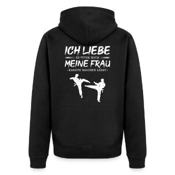 Ich Liebe Meine Frau Karate Kämpfen - Unisex Premium Bio Zip Hoodie - Schwarz - Hinten - Nico (187cm)