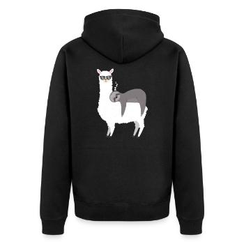 Faultier schläft auf Alpaka Lama Geschenk - Unisex Premium Bio Zip Hoodie - Schwarz - Hinten - Nico (187cm)