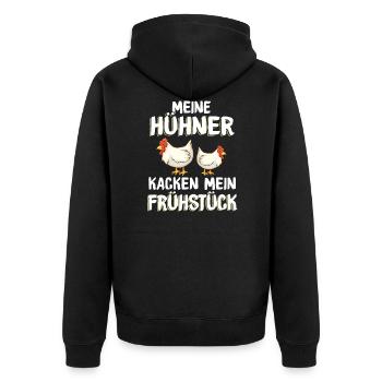 Hühner kacken Eier Frühstück| Huhn Bauer Ei Lustig - Unisex Premium Bio Zip Hoodie - Schwarz - Hinten - Nico (187cm)